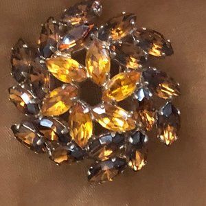 Vintage Topaz & Amber Colored Rhinestone Brooch